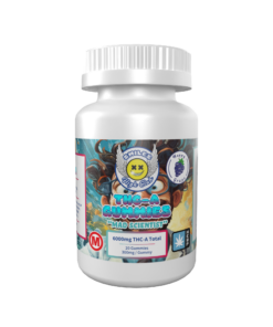Smile's High Club THC-A Gummies 'Mad Scientist' 6000mg bottle with vibrant label featuring playful graphics and the flavor 'Happy Grape.'