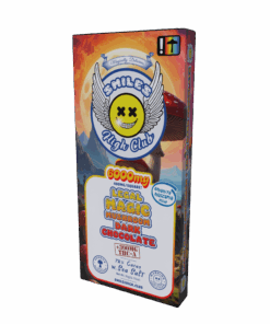 Front packaging of Smiles High Club 6000mg Legal Magic Mushroom Dark Chocolate Bar infused with Amanita Muscaria and 300mg THCa