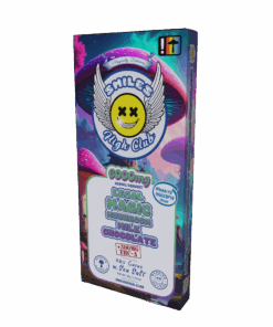 Front packaging of Smiles High Club 6000mg Legal Magic Mushroom Milk Chocolate Bar infused with Amanita Muscaria and 300mg THCa